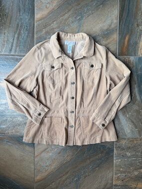 Sag Harbor Vintage Corduroy Utility Jacket Tan Beige Size 14 Barn Coat Shacket